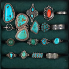 sz4-sz9 Vintage lot 17 Navajo/Zuni/Southwestern sterling silver turquoise rings