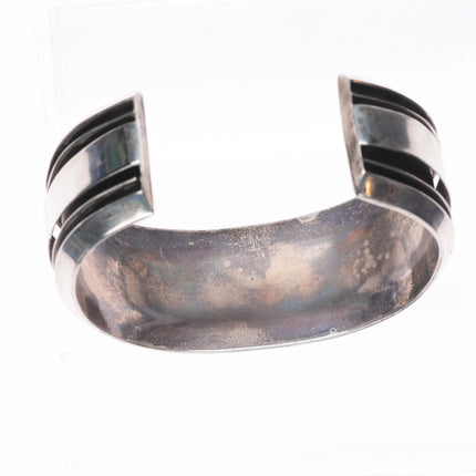 7" c1970 Vintage Navajo sterling silver turquoise row cuff bracelet