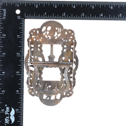 Antique Sterling silver openwork belt buckle Victorian