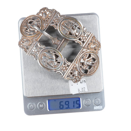 Antique Sterling silver openwork belt buckle Victorian