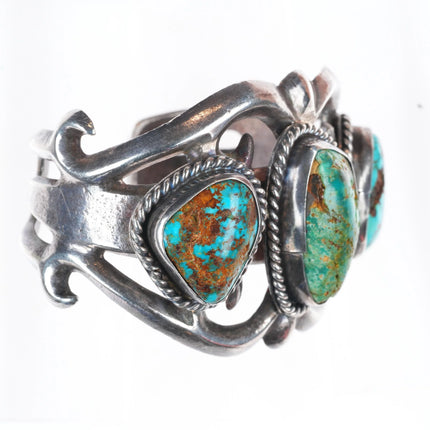 6" Vintage Navajo sterling silver 3 stone turquoise cast cuff bracelet