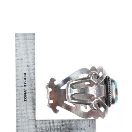 6" Vintage Navajo sterling silver 3 stone turquoise cast cuff bracelet