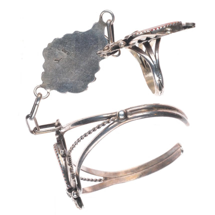 6.2" & sz7 Navajo sterling silver mother of pearl ring/cuff "slave bracelet"