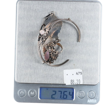 6.2" & sz7 Navajo sterling silver mother of pearl ring/cuff "slave bracelet"