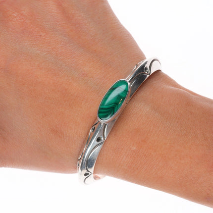 6.5" Orville Tsinnie Navajo sterling silver malachite cuff bracelet