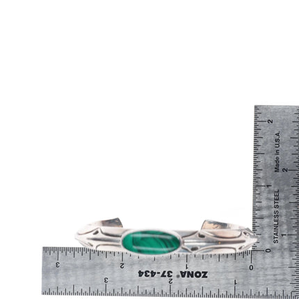 6.5" Orville Tsinnie Navajo sterling silver malachite cuff bracelet