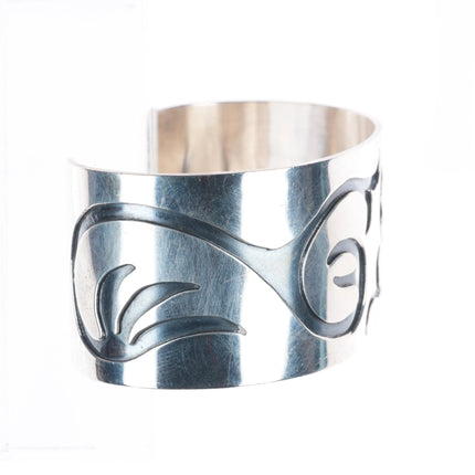7" Vintage Navajo Overlay cuff bracelet sterling silver
