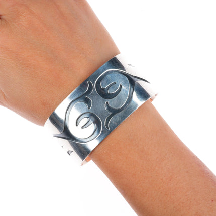 7" Vintage Navajo Overlay cuff bracelet sterling silver
