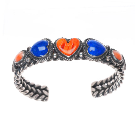 6" David Reeves Navajo sterling silver, lapis, spiny oyster hearts cuff bracelet