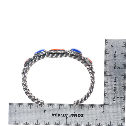 6" David Reeves Navajo sterling silver, lapis, spiny oyster hearts cuff bracelet