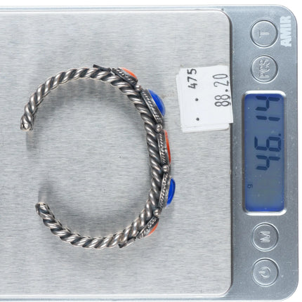 6" David Reeves Navajo sterling silver, lapis, spiny oyster hearts cuff bracelet