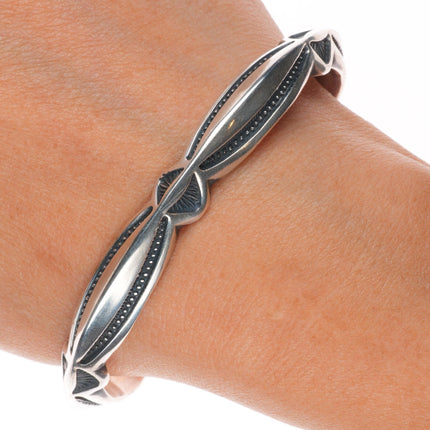 7" Harry H Begay Navajo carinated heavily stamped sterling silver cuff bracelet