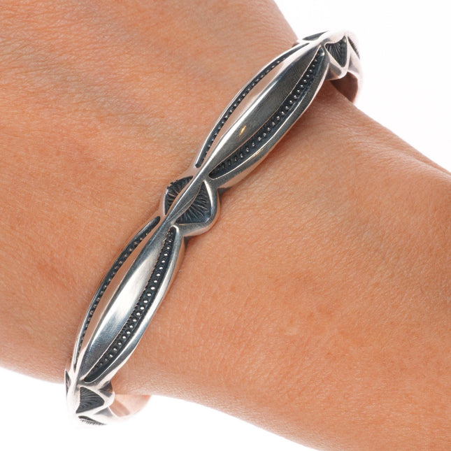 7" Harry H Begay Navajo carinated heavily stamped sterling silver cuff bracelet