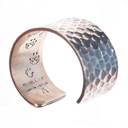 6.5" Michael L Slim  Navajo hammered sterling silver heavy cuff bracelet