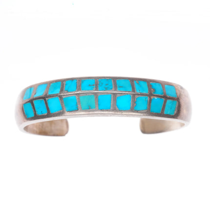 6" Vintage Zuni sterling silver double row turquoise channel inlay cuff bracelet