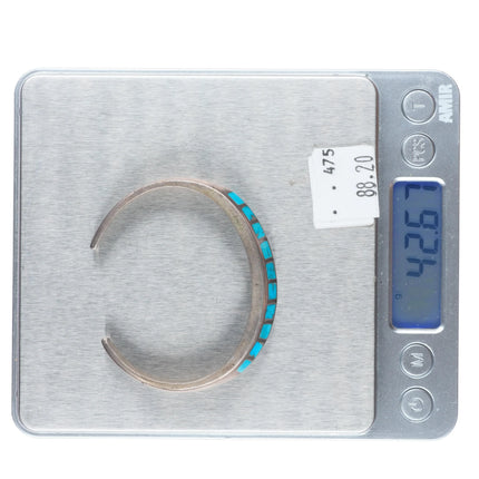 6" Vintage Zuni sterling silver double row turquoise channel inlay cuff bracelet