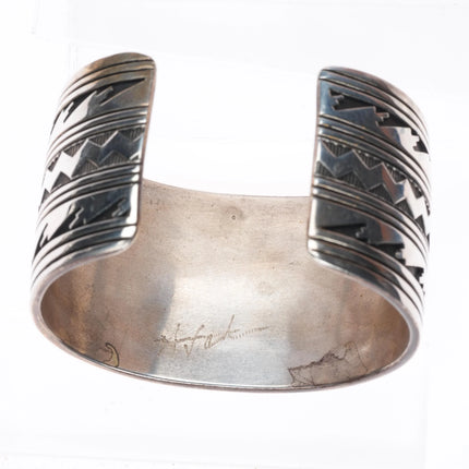 6.75" Herman Vandever Navajo sterling silver wide band stamped cuff bracelet