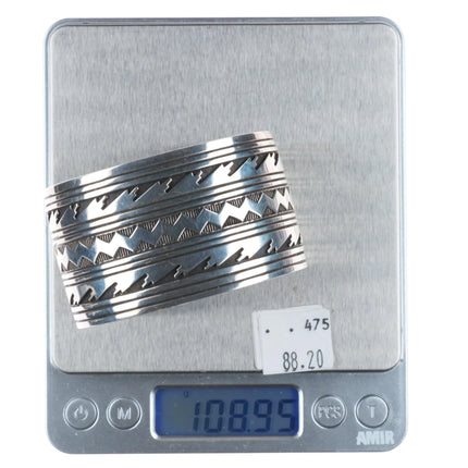 6.75" Herman Vandever Navajo sterling silver wide band stamped cuff bracelet