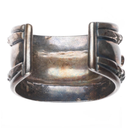 6.5" 40s-50's Navajo heavy sterling silver wide band turquoise row cuff bracelet