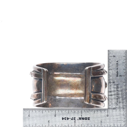 6.5" 40s-50's Navajo heavy sterling silver wide band turquoise row cuff bracelet