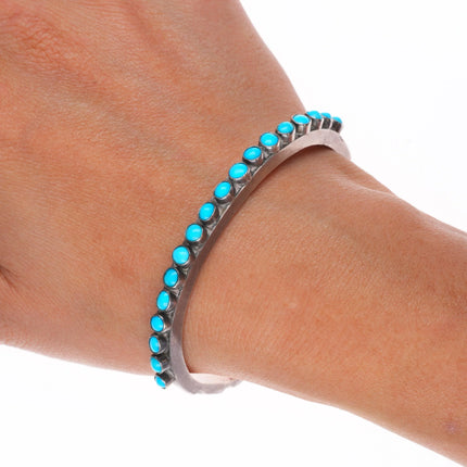 6.35" 40's Navajo sterling silver Sleeping Beauty turquoise row cuff bracelet
