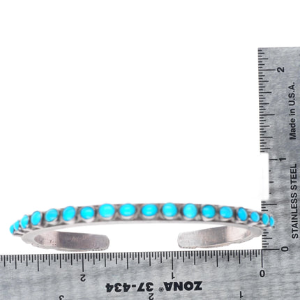 6.35" 40's Navajo sterling silver Sleeping Beauty turquoise row cuff bracelet