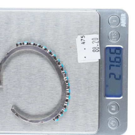 6.35" 40's Navajo sterling silver Sleeping Beauty turquoise row cuff bracelet