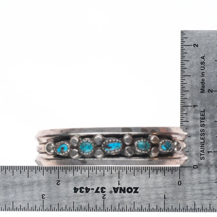 6.1" 1950's Bisbee turquoise Navajo sterling silver row cuff bracelet vintage