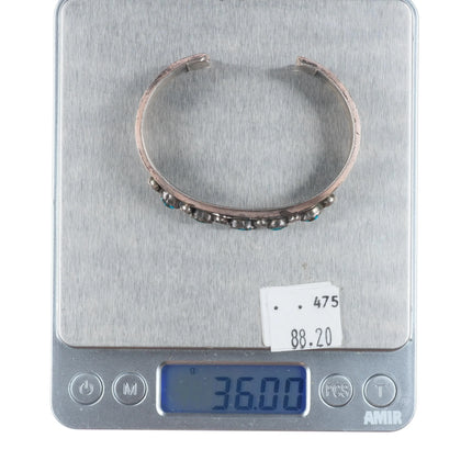 6.1" 1950's Bisbee turquoise Navajo sterling silver row cuff bracelet vintage