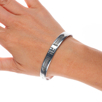 7" Antique Navajo ingot silver whirling logs/arrow slim stacker cuff bracelet