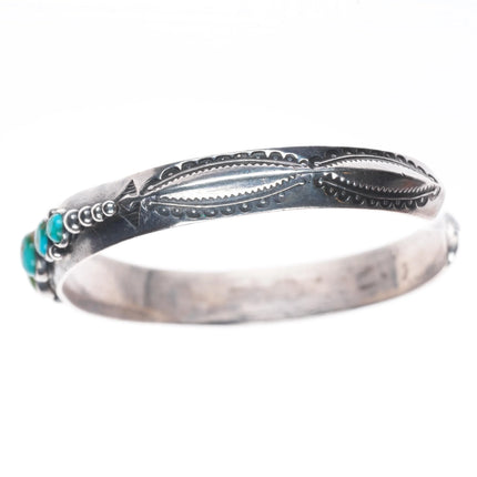 6.25" 1930's Navajo ingot silver graduated turquoise row cuff bracelet sterling
