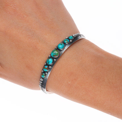 6.25" 1930's Navajo ingot silver graduated turquoise row cuff bracelet sterling