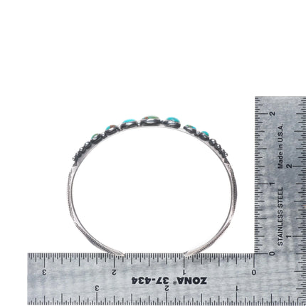 6.25" 1930's Navajo ingot silver graduated turquoise row cuff bracelet sterling