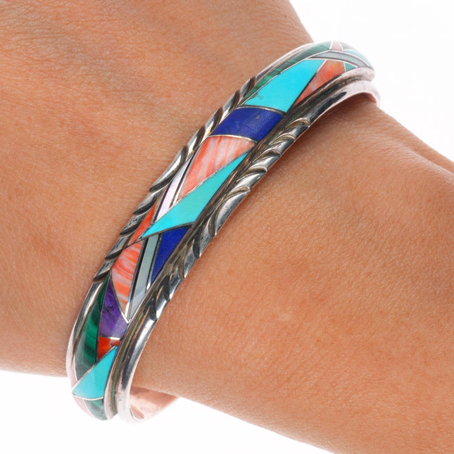 6.5" Vintage southwestern sterling silver multistone channel inlay cuff bracelet