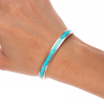 6.25" Robin Banteah Zuni sterling silver turquoise inlay stacker cuff bracelet
