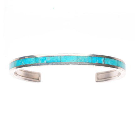 6.25" Robin Banteah Zuni sterling silver turquoise inlay stacker cuff bracelet