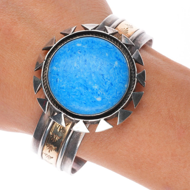 6.5" ET Navajo sterling silver denim lapis gold filled cuff bracelet