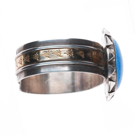 6.5" ET Navajo sterling silver denim lapis gold filled cuff bracelet