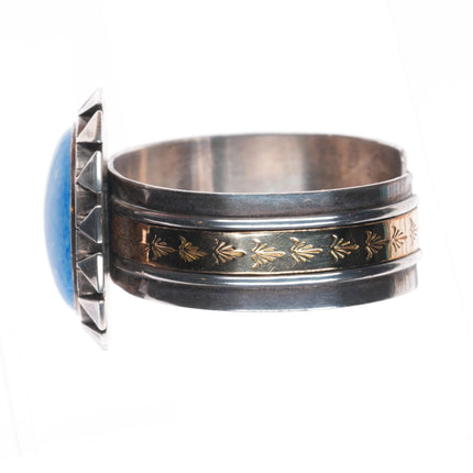 6.5" ET Navajo sterling silver denim lapis gold filled cuff bracelet