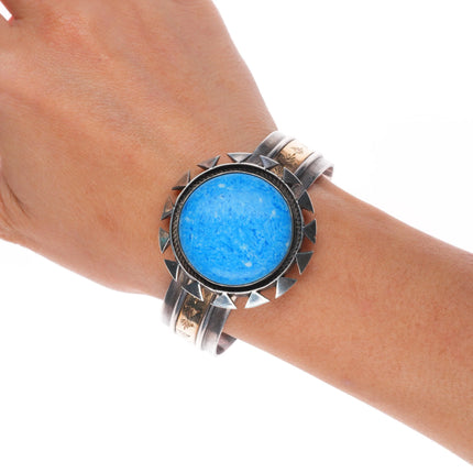 6.5" ET Navajo sterling silver denim lapis gold filled cuff bracelet