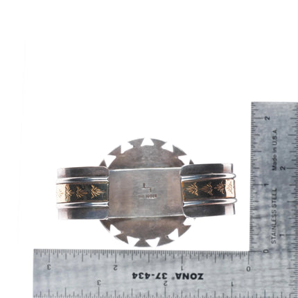 6.5" ET Navajo sterling silver denim lapis gold filled cuff bracelet