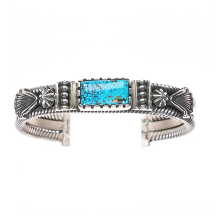 6.3" Pete Johnson Navajo sterling silver cuff bracelet spiderweb turquoise