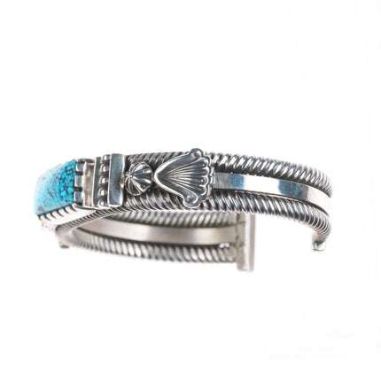 6.3" Pete Johnson Navajo sterling silver cuff bracelet spiderweb turquoise
