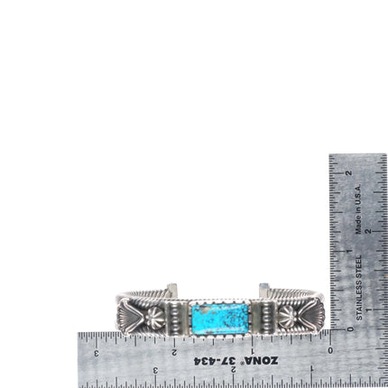 6.3" Pete Johnson Navajo sterling silver cuff bracelet spiderweb turquoise