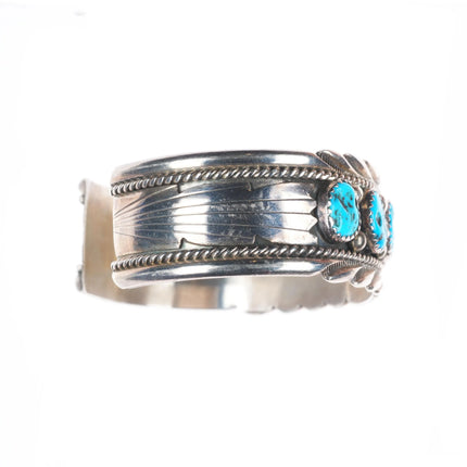 6.5" James Shay Navajo sterling silver Kingman turquoise row cuff bracelet
