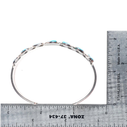 6.5" James Shay Navajo sterling silver Kingman turquoise row cuff bracelet