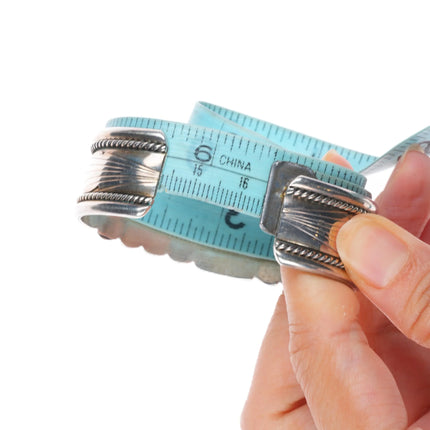 6.5" James Shay Navajo sterling silver Kingman turquoise row cuff bracelet