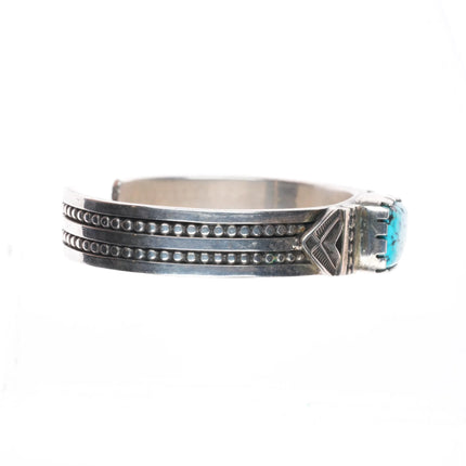 6.15" Pete Johnson Navajo sterling silver cuff bracelet spiderweb turquoise