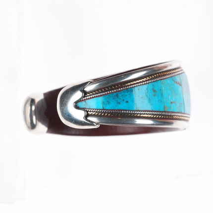 6" Ramona Heise Labradorite, sterling silver, turquoise leather cuff bracelet