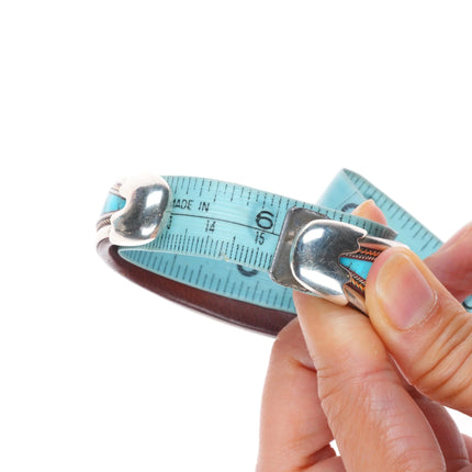 6" Ramona Heise Labradorite, sterling silver, turquoise leather cuff bracelet